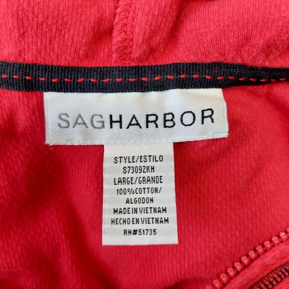 Sag Harbor Red 3/4 Zip Textured Contrast Stitch Pullover Hoodie Sz L - Picture 6 of 11